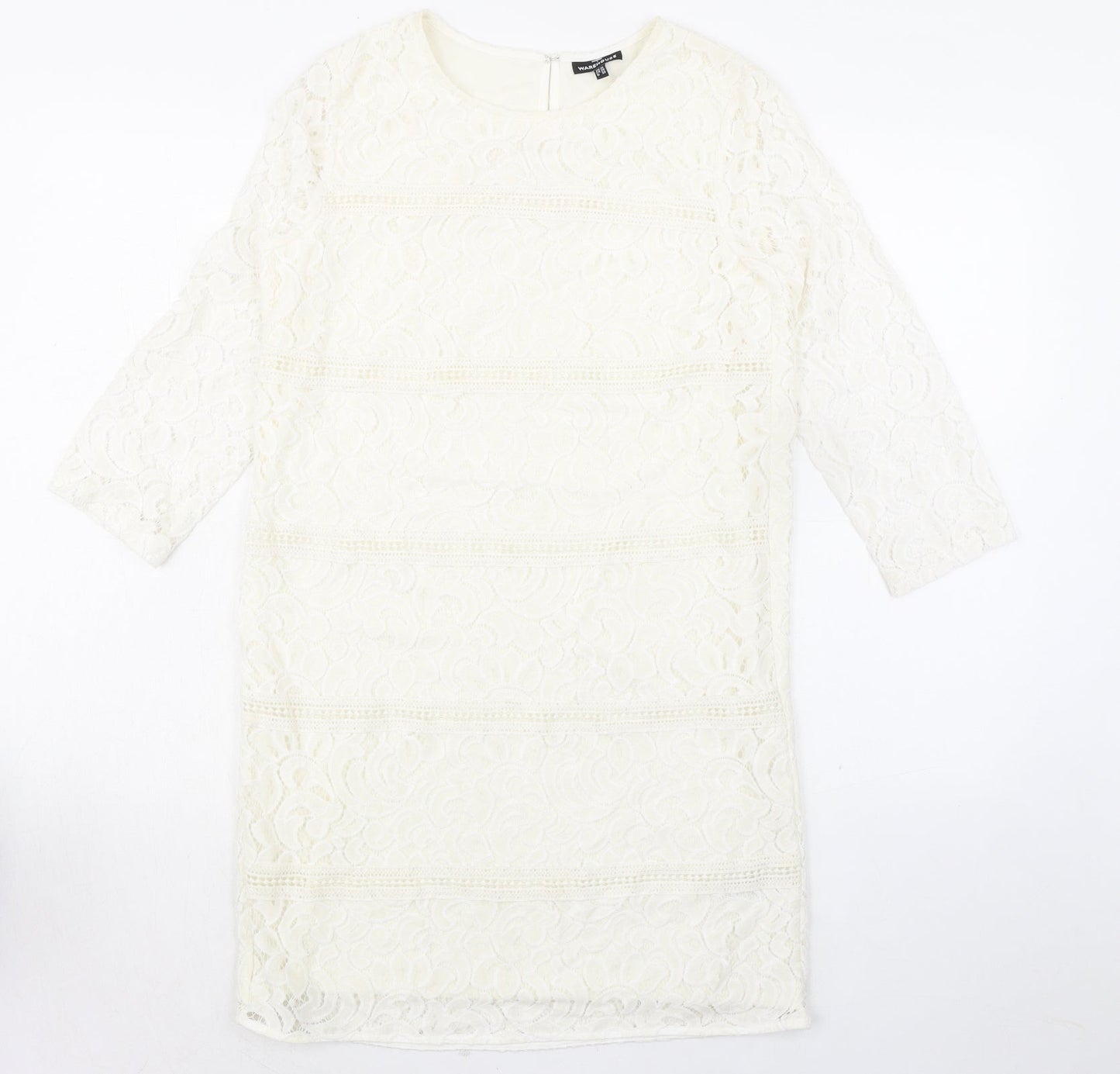 Warehouse Womens Ivory Polyamide A-Line Size 10 Round Neck Hook & Eye