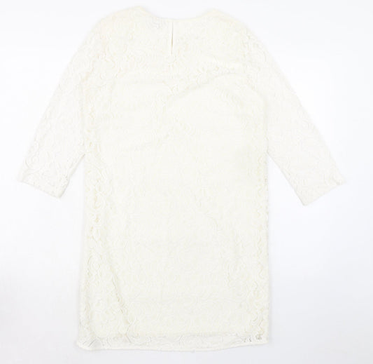 Warehouse Womens Ivory Polyamide A-Line Size 10 Round Neck Hook & Eye