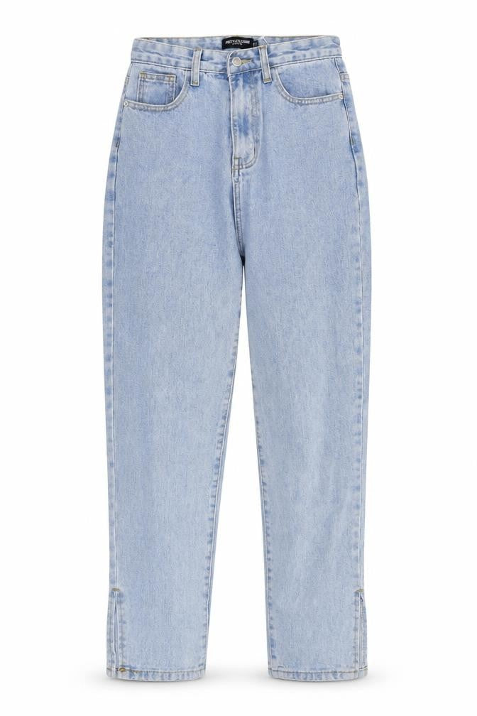 PRETTYLITTLETHING Womens Blue Cotton Boyfriend Jeans Size 8 L30 in Regular Zip - Ankle Slit