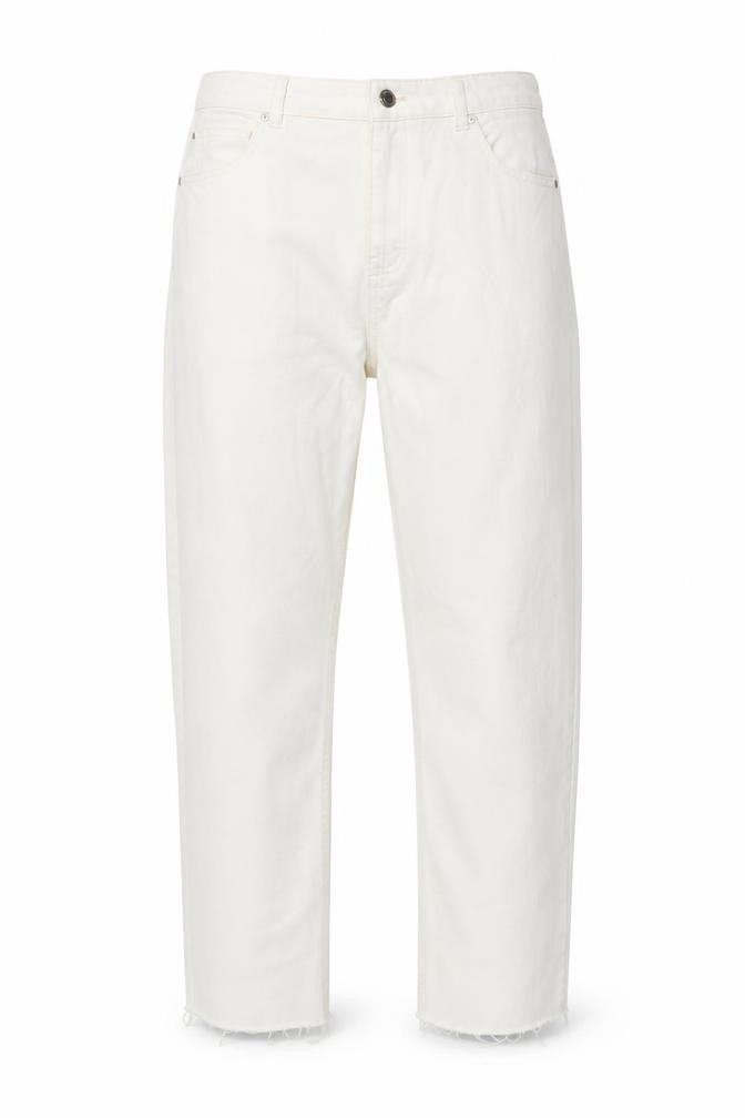 Front view of ASOS women’s ivory cotton straight jeans, size UK 30, in, 25-inch leg regular button