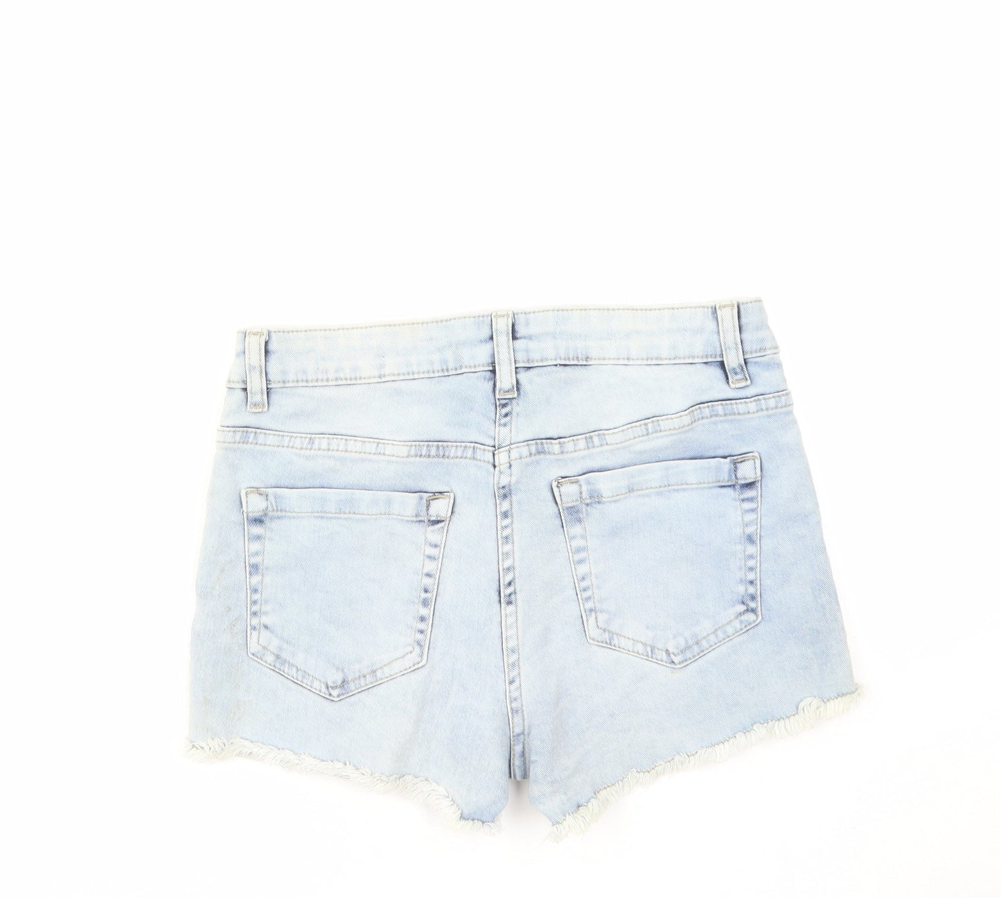 PARISIAN SIGNATURE Womens Blue Cotton Hot Pants Shorts Size 10 Regular Zip - Floral Embroidery, Distressed Hems