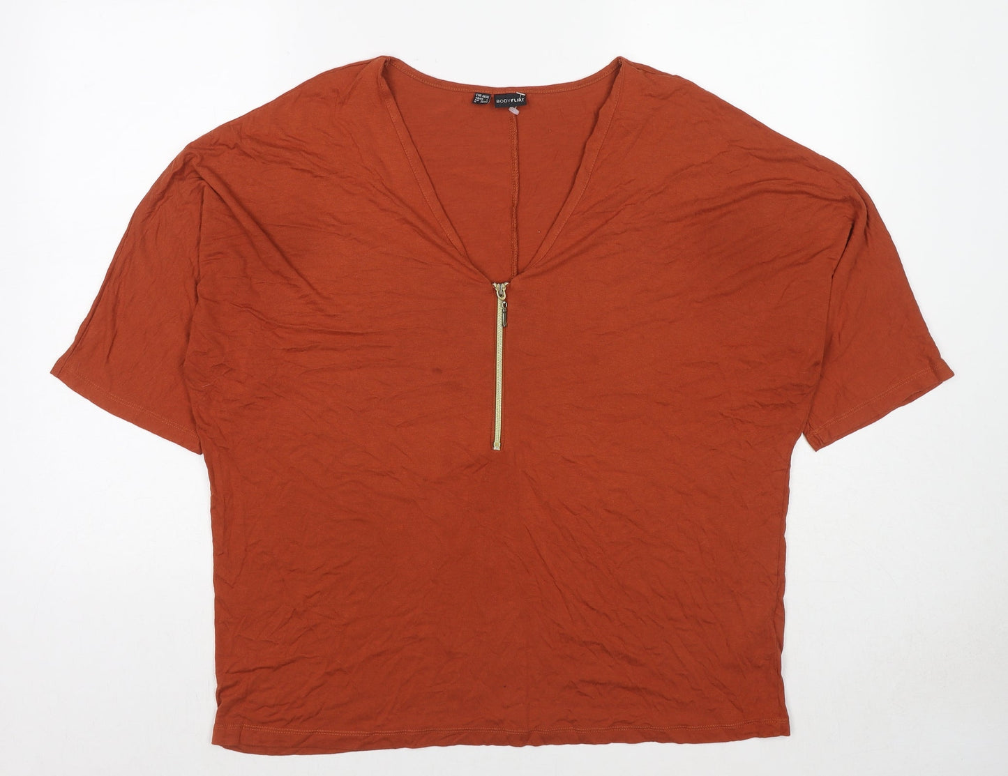 Body Flirt Womens Brown Viscose Basic T-Shirt Size L V-Neck