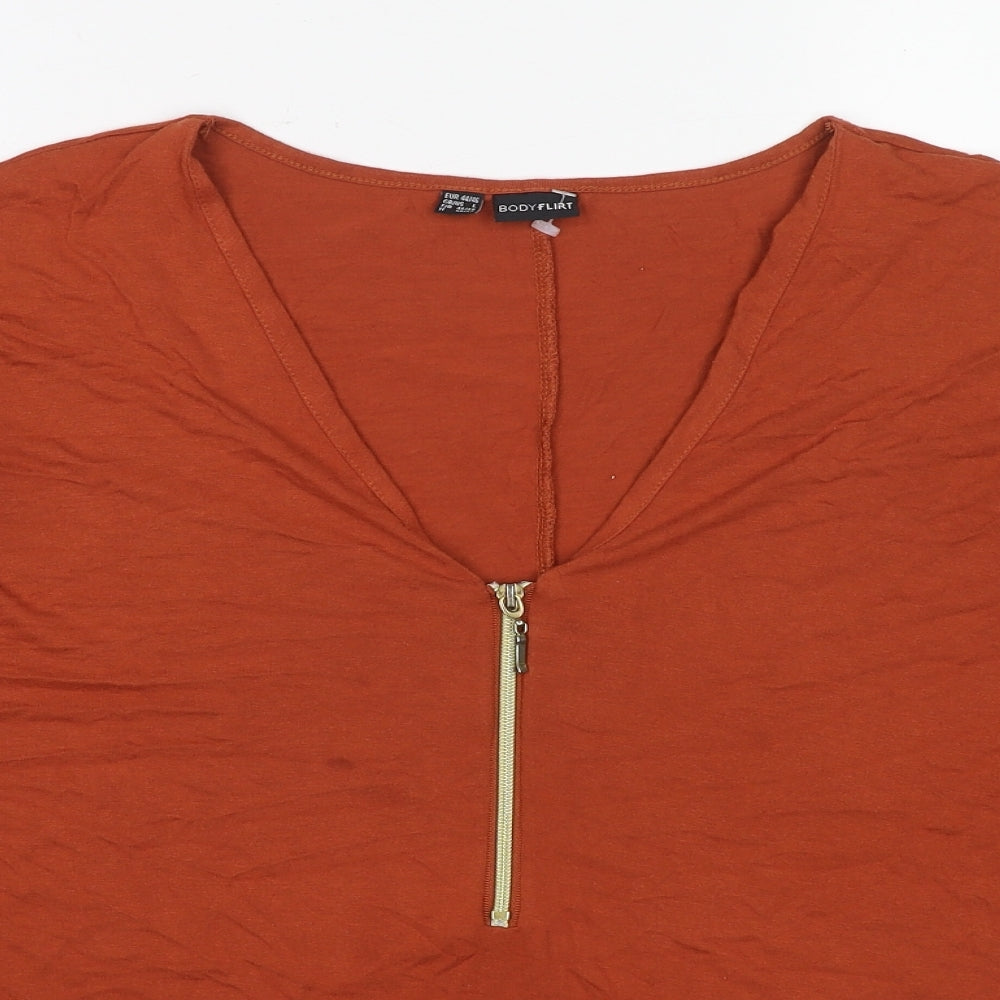 Body Flirt Womens Brown Viscose Basic T-Shirt Size L V-Neck