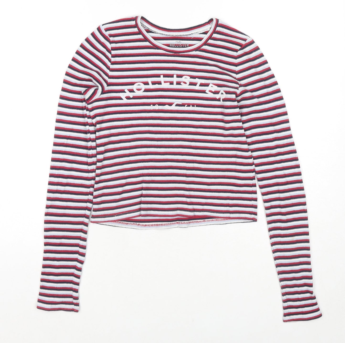 Hollister Womens Red Round Neck Striped Cotton Pullover Jumper Size M