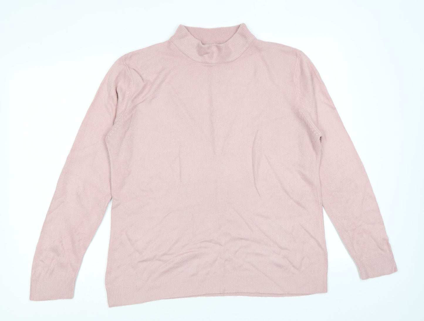 Bonmarché Womens Pink High Neck Acrylic Pullover Jumper Size S - Size S-M