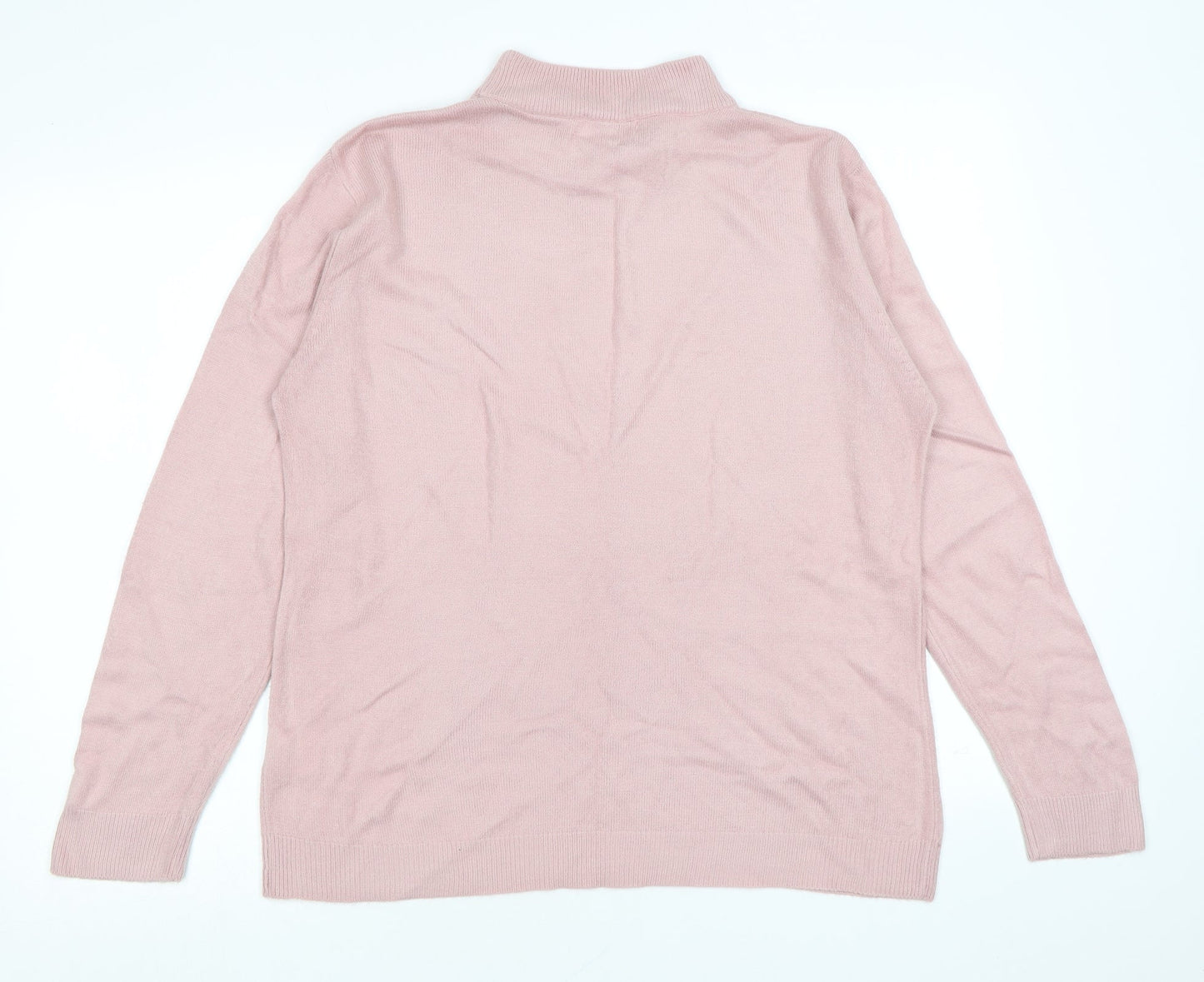 Bonmarché Womens Pink High Neck Acrylic Pullover Jumper Size S - Size S-M