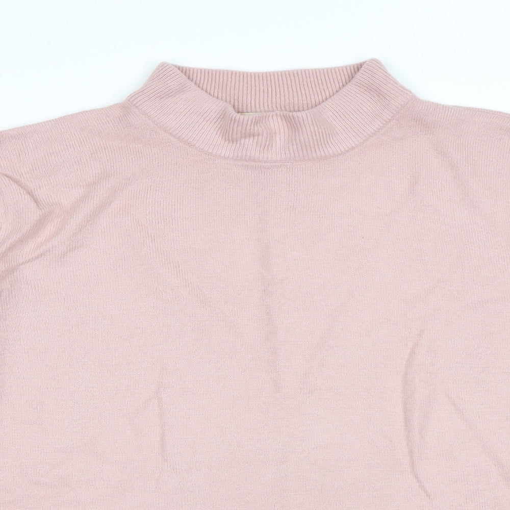 Bonmarché Womens Pink High Neck Acrylic Pullover Jumper Size S - Size S-M