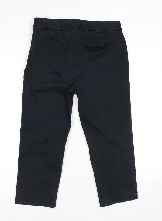 Marks and Spencer Womens Black Cotton Trousers Size 10 L20 in Regular Zip