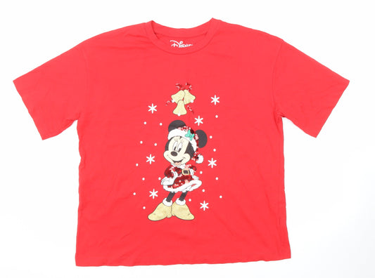 Disney Womens Red Cotton Basic T-Shirt Size 16 Round Neck - Minnie Mouse Christmas