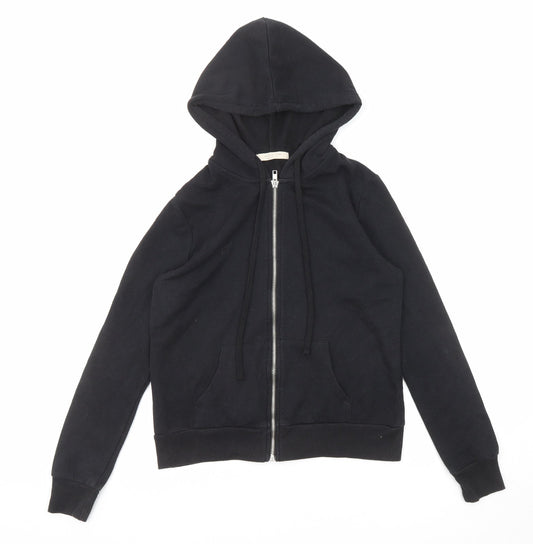 Active USA Womens Black Herringbone Cotton Full Zip Hoodie Size S Zip