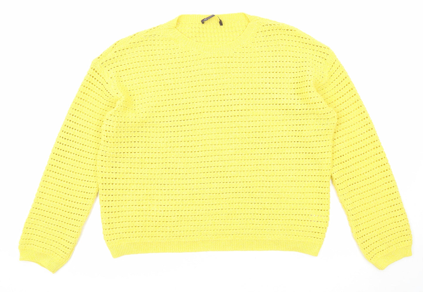 Marks and Spencer Womens Yellow Round Neck Acrylic Pullover Jumper Size L