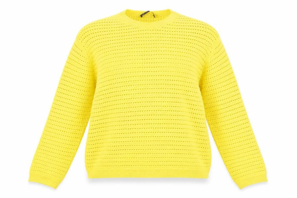 Marks and Spencer Womens Yellow Round Neck Acrylic Pullover Jumper Size L