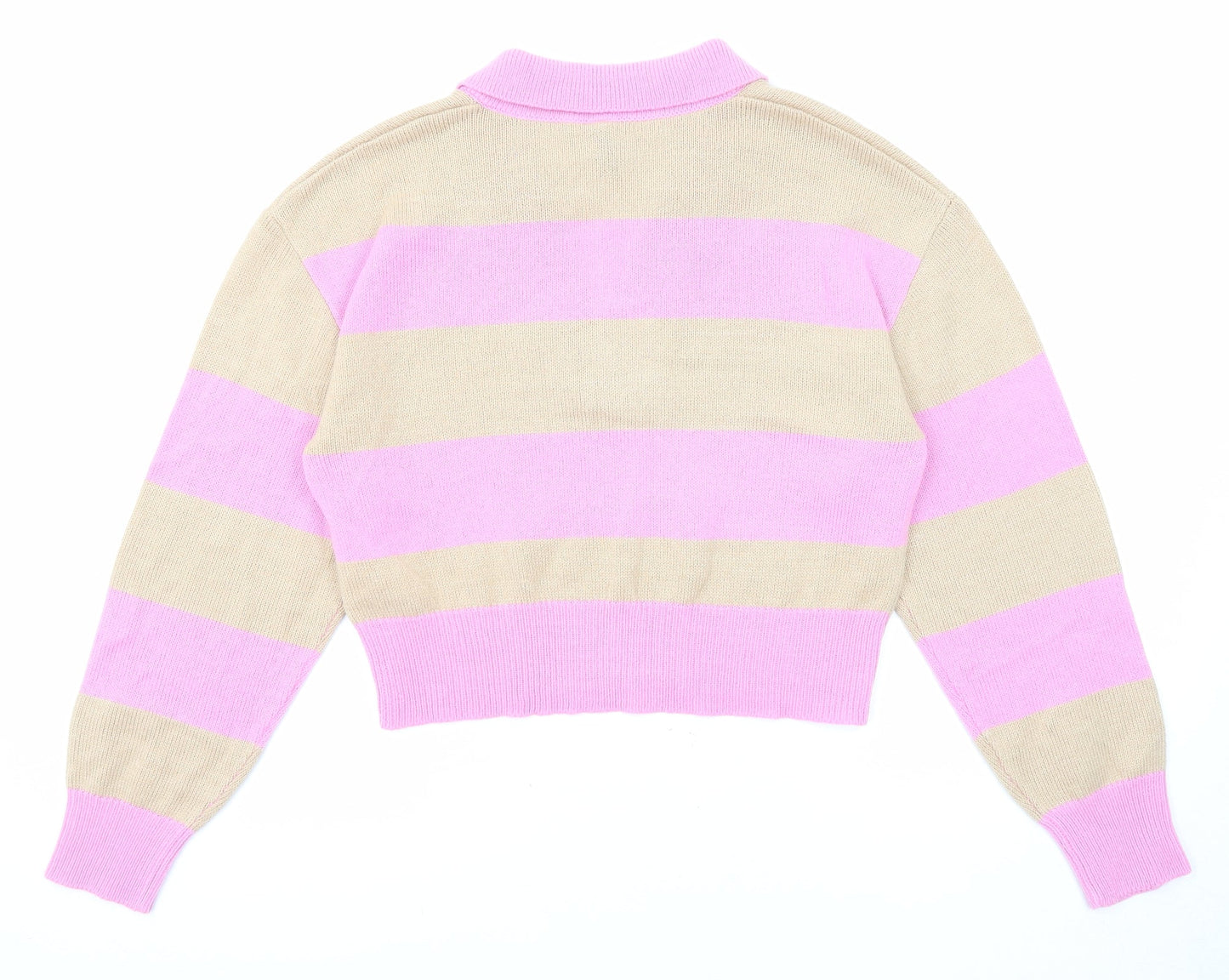 Divided by H&M Womens Pink Collared Striped Acrylic Pullover Jumper Size M