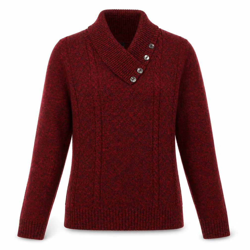 Front view of CHIC women’s red v-neck acrylic jumper, size S, -, size S-m