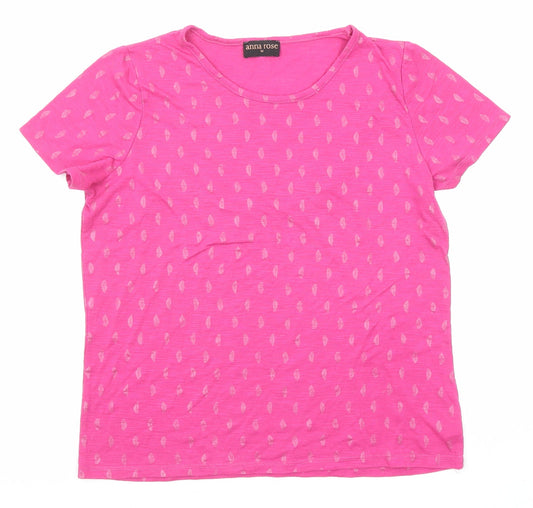 Anna Rose Womens Pink Floral Polyester Basic T-Shirt Size M Roll Neck