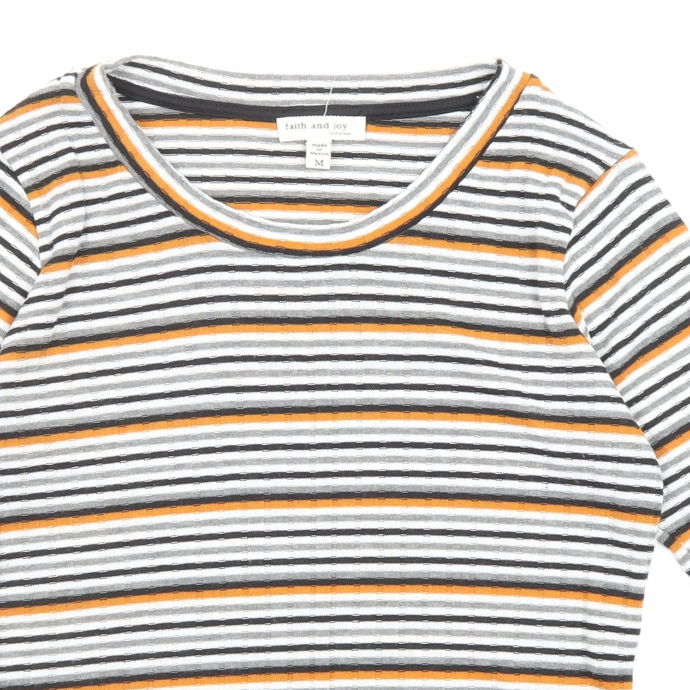 Faith And Joy Womens Multicoloured Round Neck Striped Polyester Pullover Jumper Size M