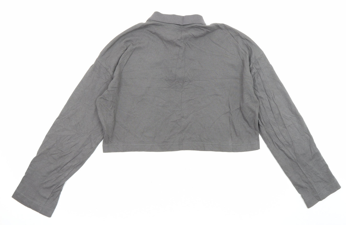 Divided by H&M Womens Grey Cotton Cropped Blouse Size S Collared