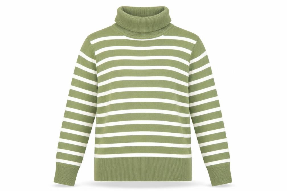 Marks and Spencer Womens Green Roll Neck Striped Acrylic Pullover Jumper Size 6