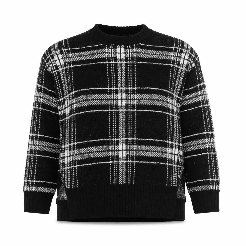 Marks and Spencer Womens Black Round Neck Plaid Acrylic Pullover Jumper Size 12