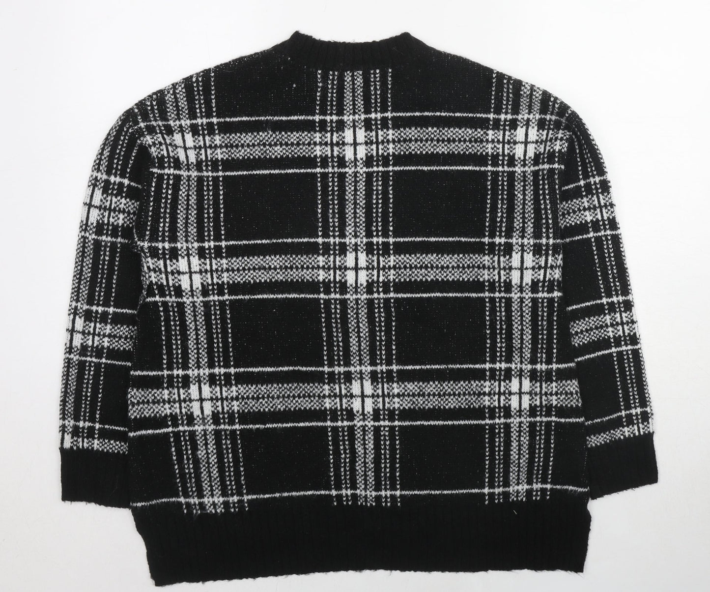Marks and Spencer Womens Black Round Neck Plaid Acrylic Pullover Jumper Size 12