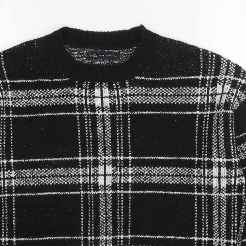 Marks and Spencer Womens Black Round Neck Plaid Acrylic Pullover Jumper Size 12