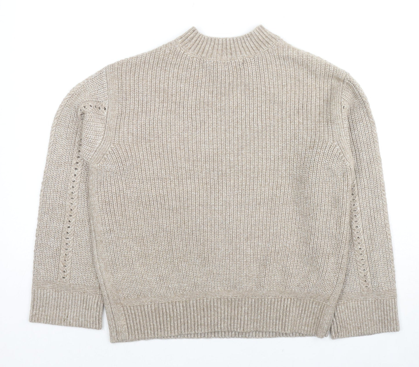 Marks and Spencer Womens Beige Mock Neck Polyester Pullover Jumper Size S