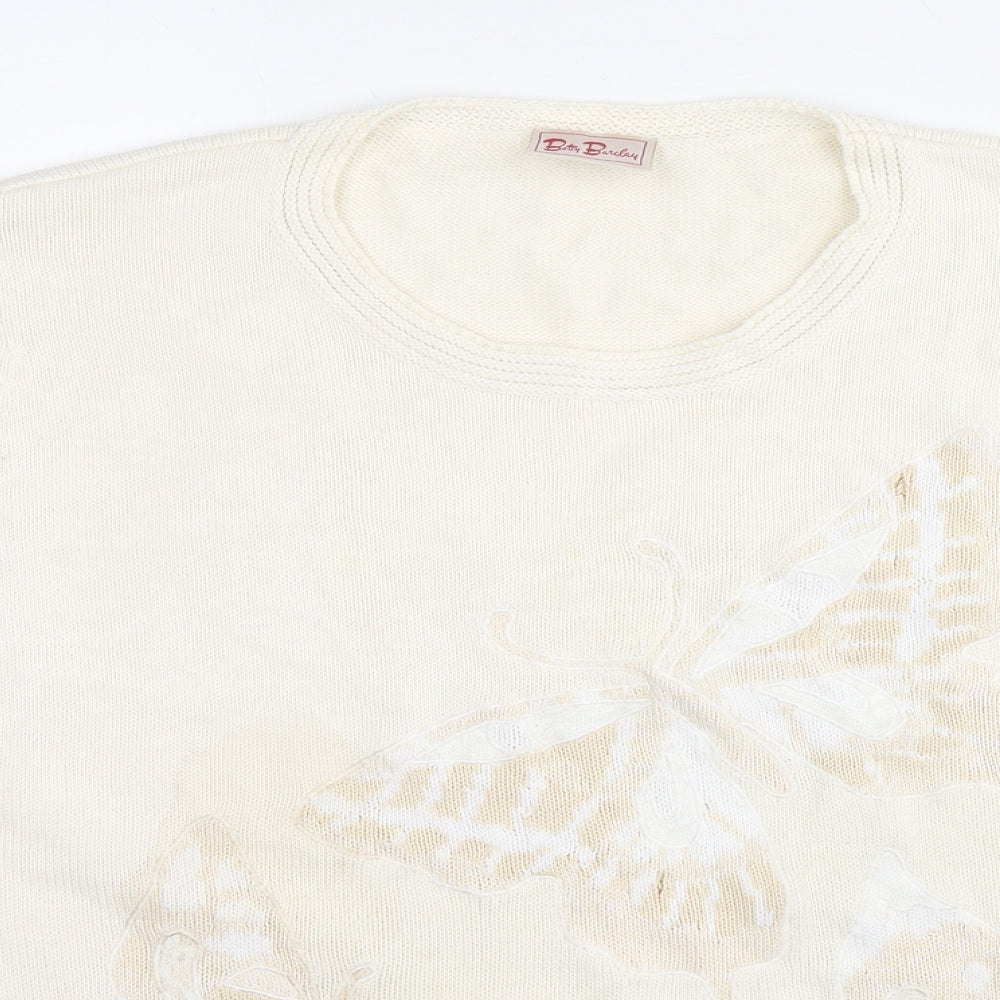 Betty Barclay Womens Ivory Round Neck Cotton Pullover Jumper Size XL - Butterfly