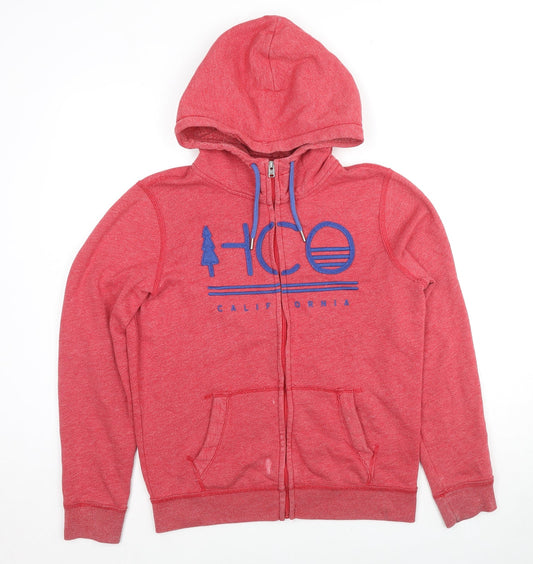 Hollister Mens Red Cotton Full Zip Hoodie Size S - Logo, Pocket, Drawstring
