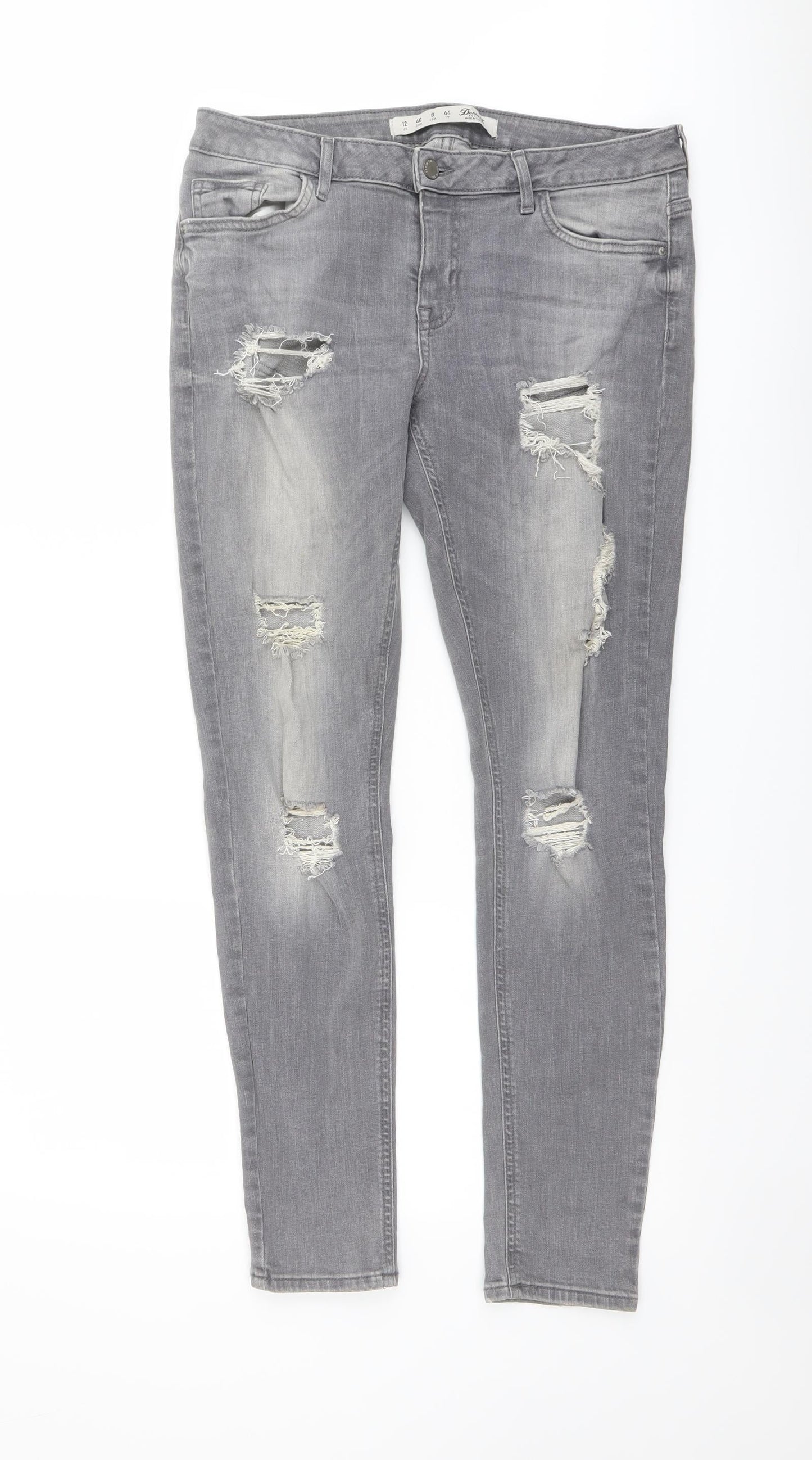 Denim & Co. Womens Grey Cotton Skinny Jeans Size 12 L29 in Regular Button