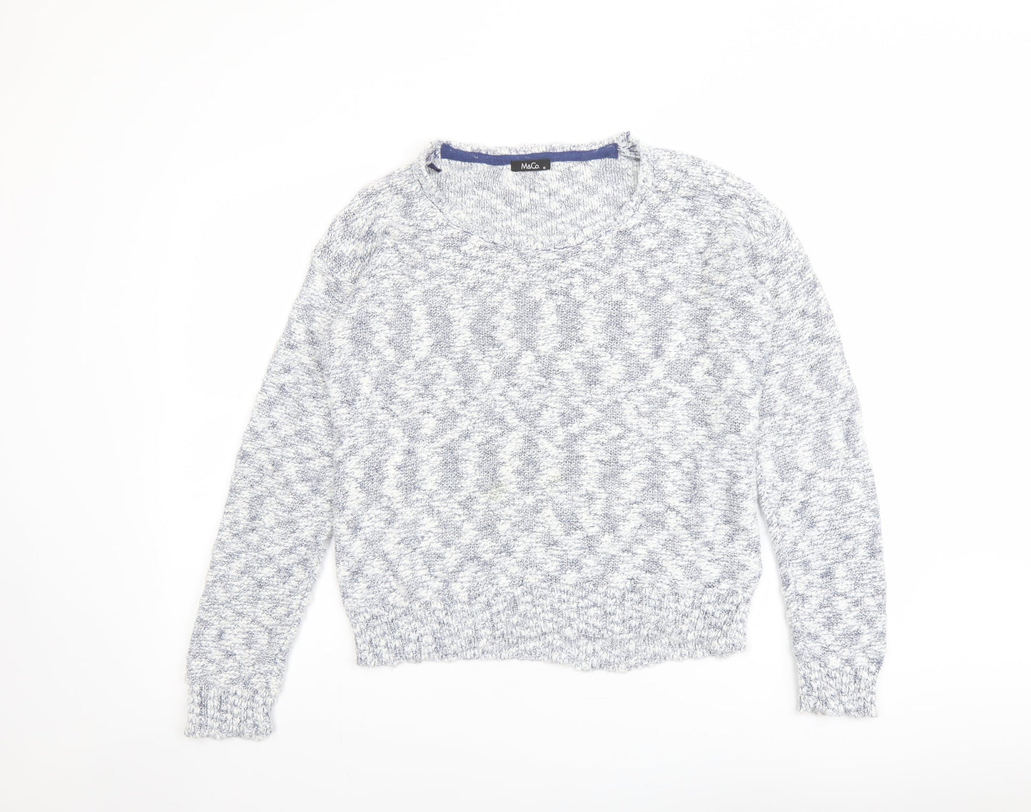 M&Co Womens Blue Round Neck Cotton Pullover Jumper Size 16