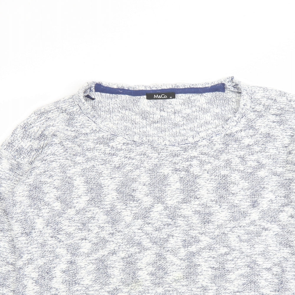 M&Co Womens Blue Round Neck Cotton Pullover Jumper Size 16