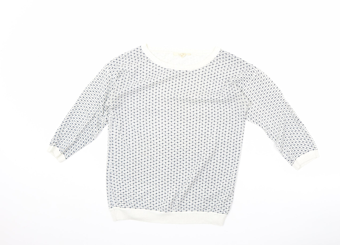 Esprit Womens Ivory Round Neck Geometric Cotton Pullover Jumper Size XS
