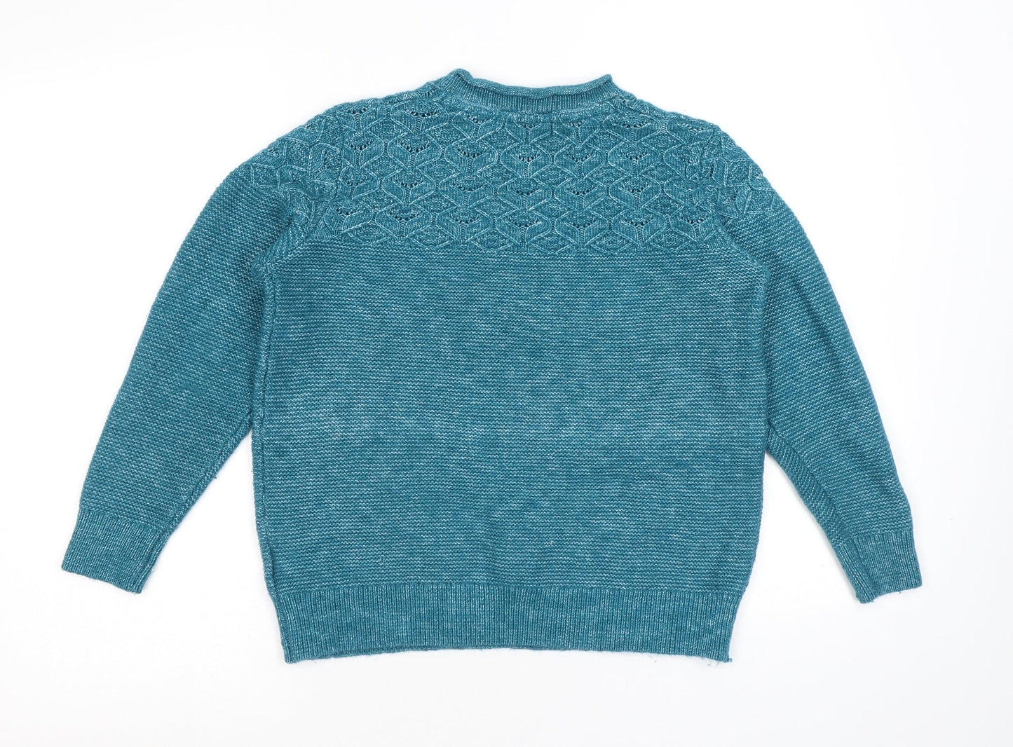 EWM Womens Blue Round Neck Polyester Pullover Jumper Size M - Cable Knit Detail