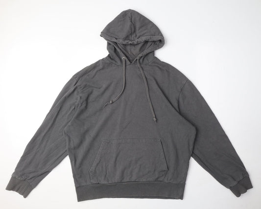 COLLUSION Mens Grey Cotton Pullover Hoodie Size M - Pocket