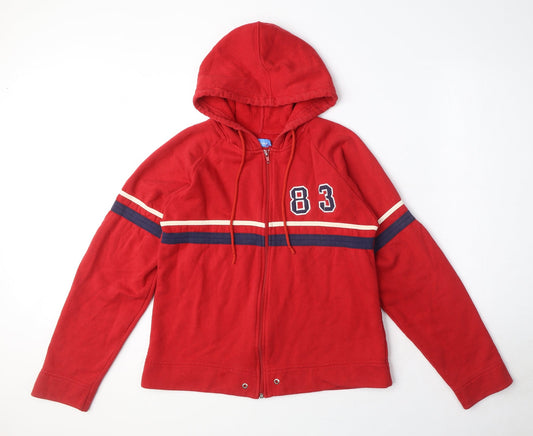 Fluid Mens Red Cotton Full Zip Hoodie Size S - 83, Drawstring, Striped detail