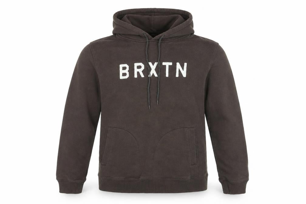 Brixton Mens Brown Cotton Pullover Hoodie Size S - Logo, Pocket, Drawstring