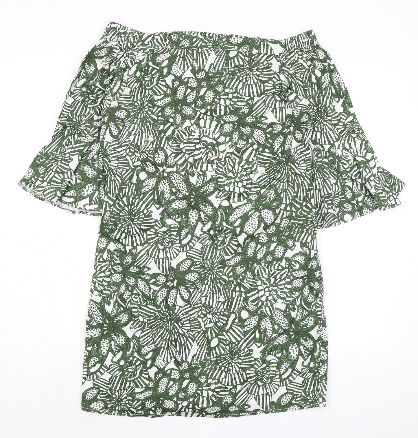 H&M Womens Green Floral Polyester A-Line Size 10 Off the Shoulder Pullover