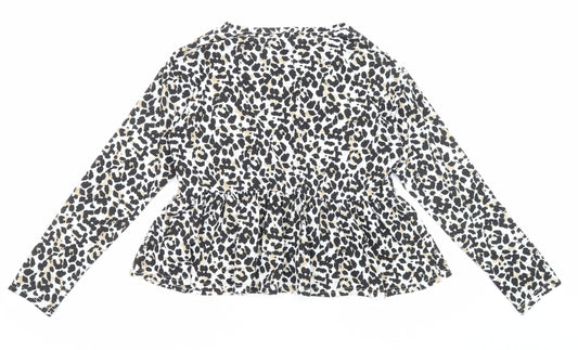 Wednesday's Girl Womens Beige Animal Print Polyester Basic T-Shirt Size M Round Neck - Leopard Print