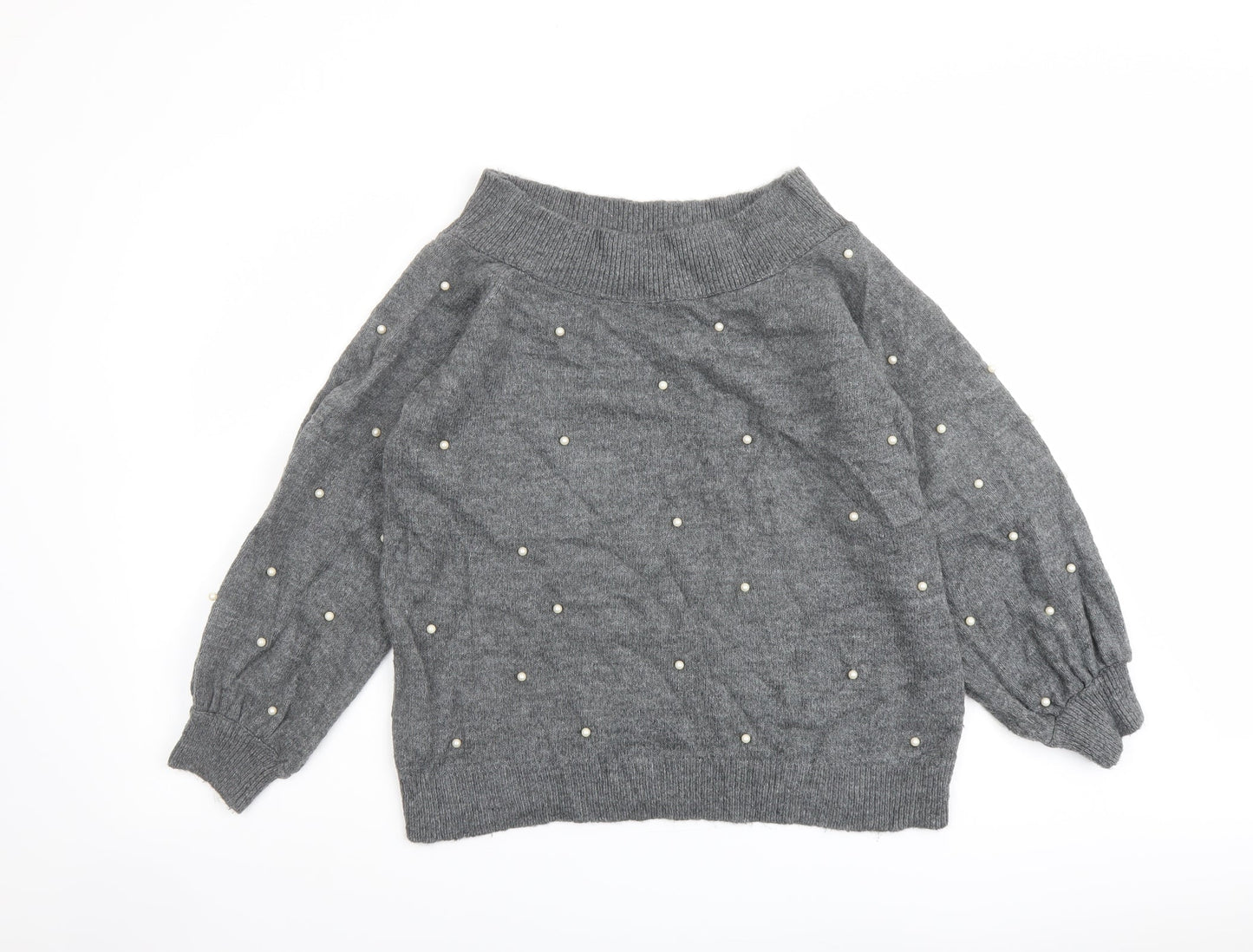 NEXT Womens Grey Boat Neck Acrylic Pullover Jumper Size 14 - Beaded