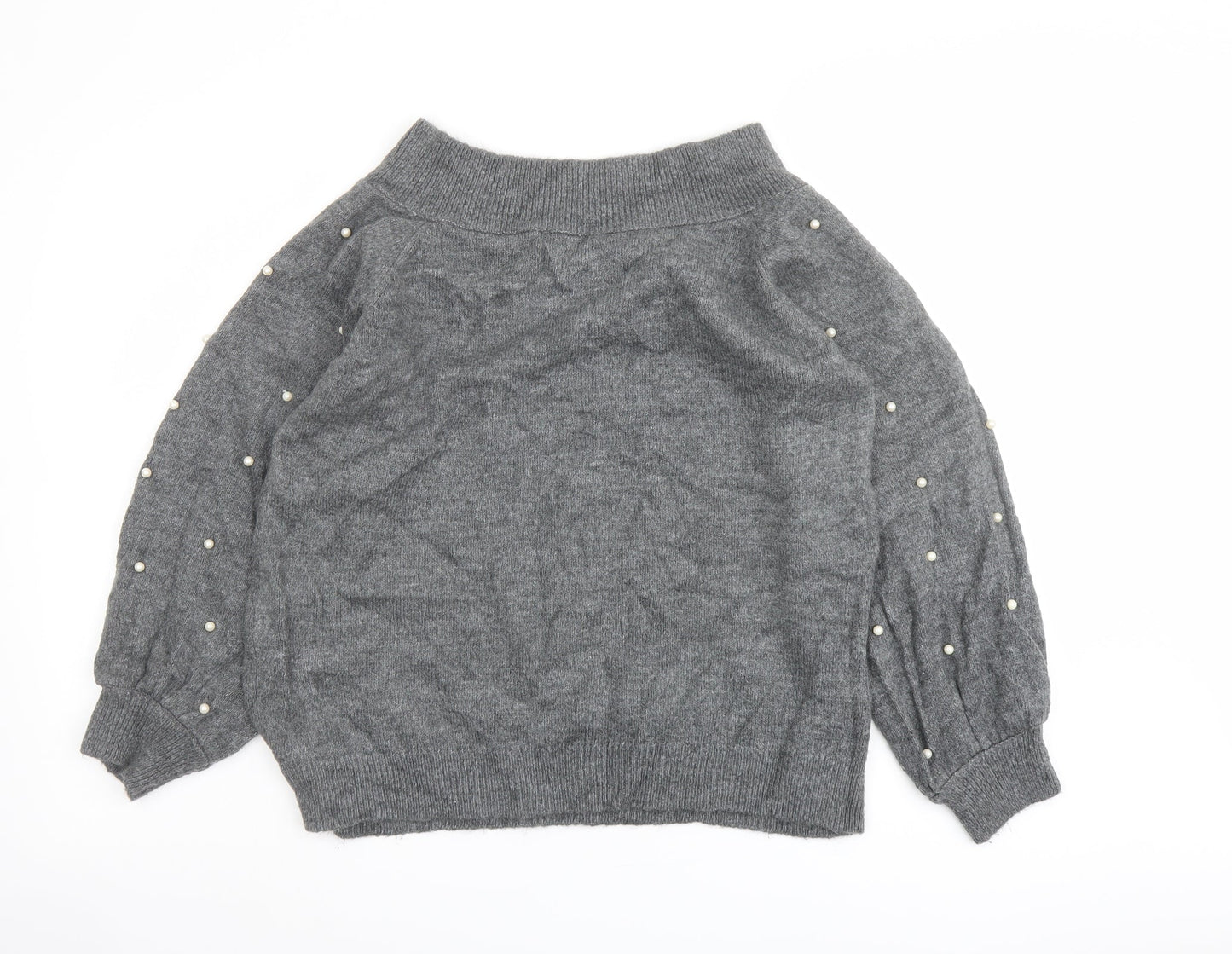 NEXT Womens Grey Boat Neck Acrylic Pullover Jumper Size 14 - Beaded