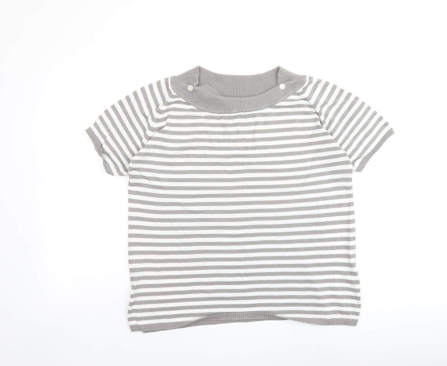 Olsen Womens Grey Round Neck Striped Viscose Pullover Jumper Size 18