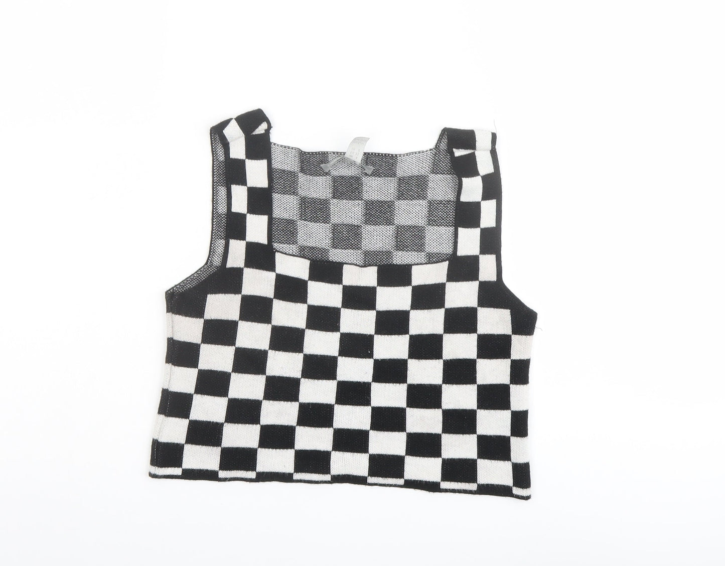 ASOS Womens Black Check Acrylic Cropped Tank Size 4 Square Neck