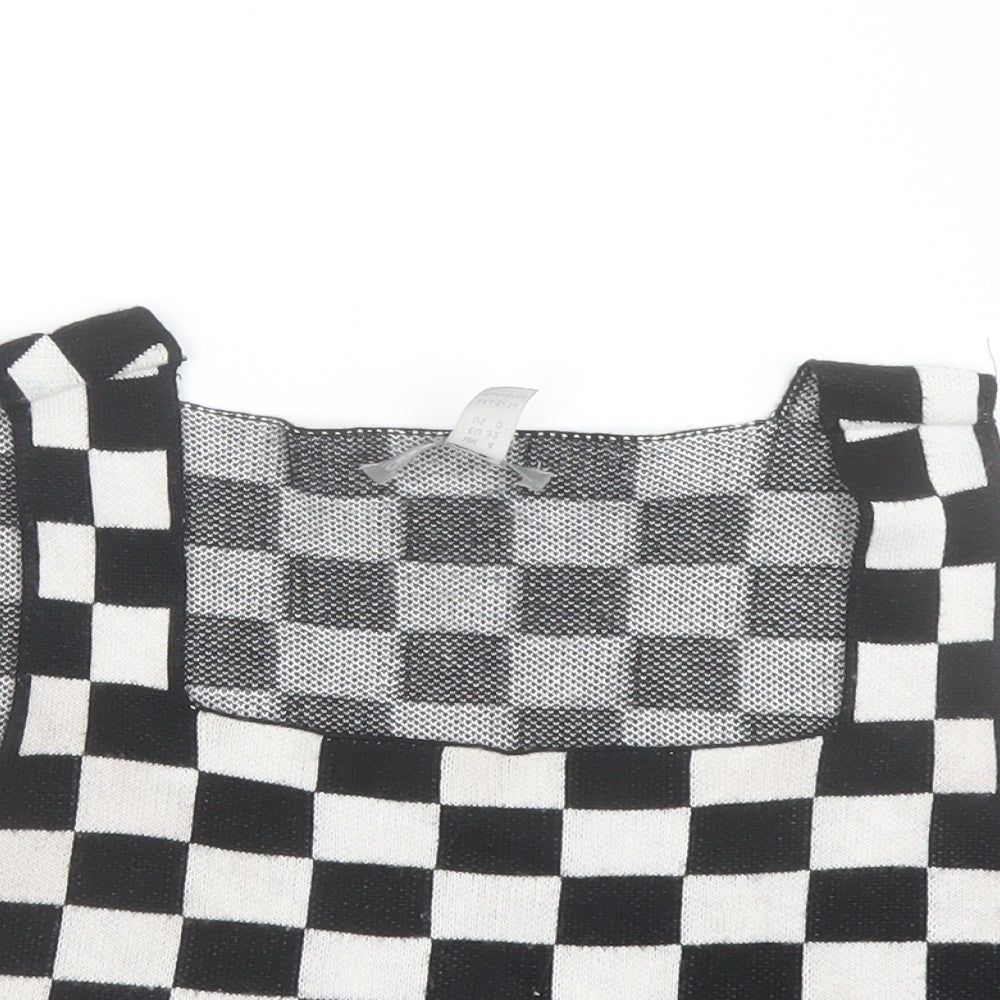 ASOS Womens Black Check Acrylic Cropped Tank Size 4 Square Neck