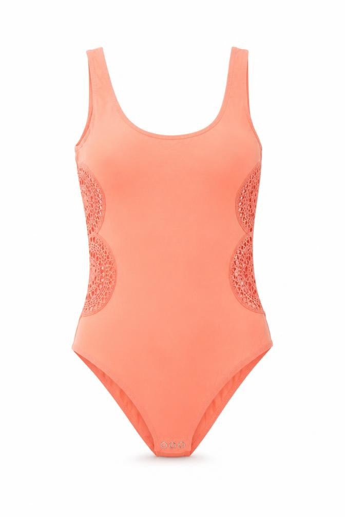 Topshop Womens Orange Cotton Playsuit One-Piece Size 8 Snap - Cut Out Lace Side