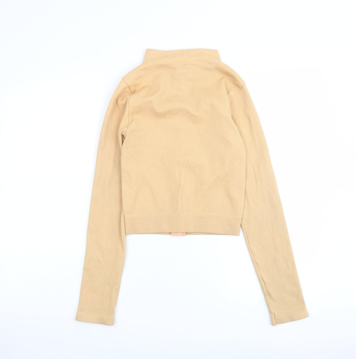 PRETTYLITTLETHING Womens Beige Polyamide Full Zip Sweatshirt Size M Zip
