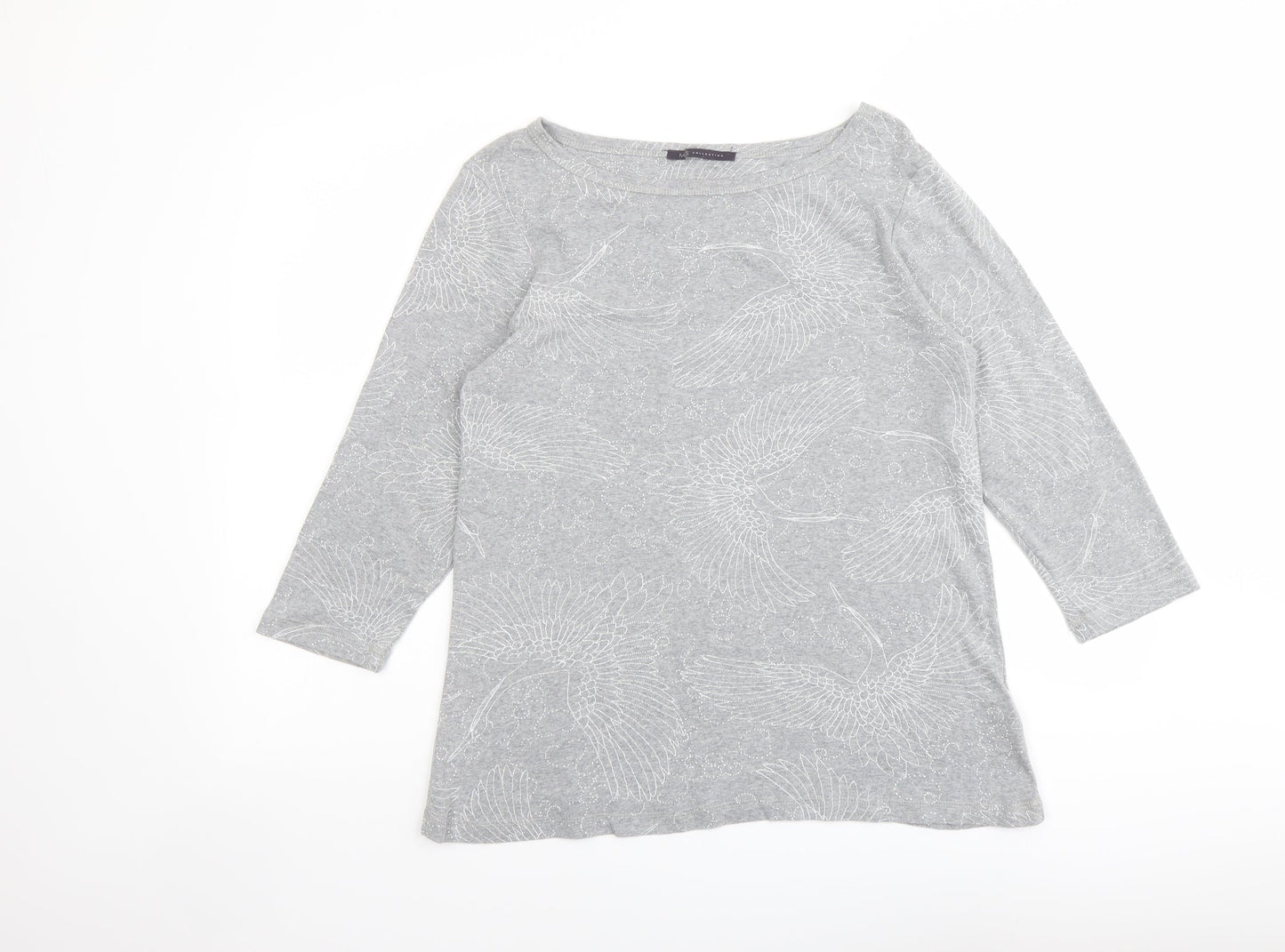 Marks and Spencer Womens Grey Geometric Cotton Basic Blouse Size 16 Boat Neck