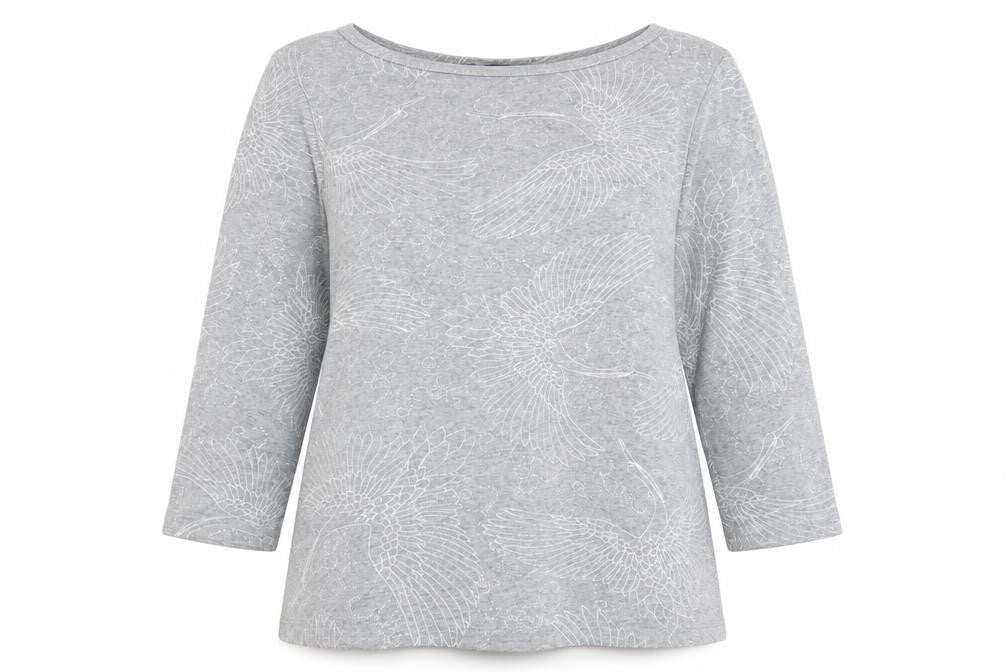 Marks and Spencer Womens Grey Geometric Cotton Basic Blouse Size 16 Boat Neck