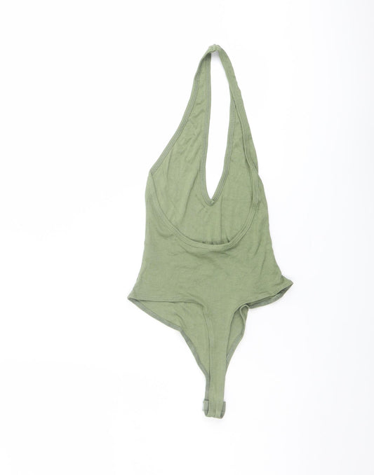 ASOS Womens Green Viscose Bodysuit One-Piece Size 4 Snap