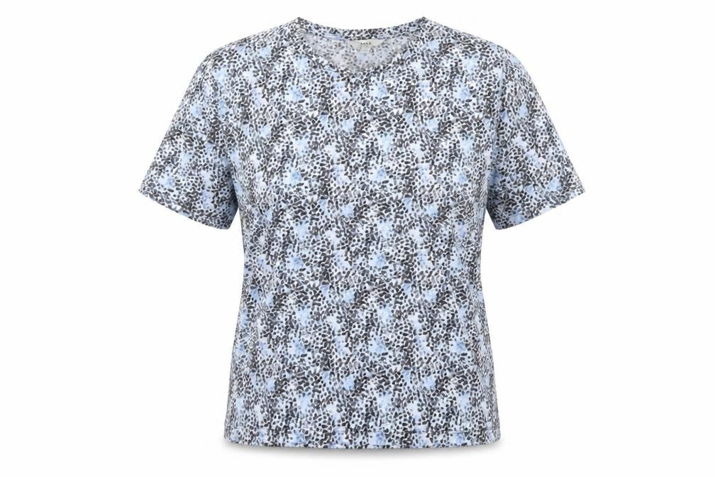 Marks and Spencer Womens Blue Geometric Polyester Basic T-Shirt Size 10 Round Neck