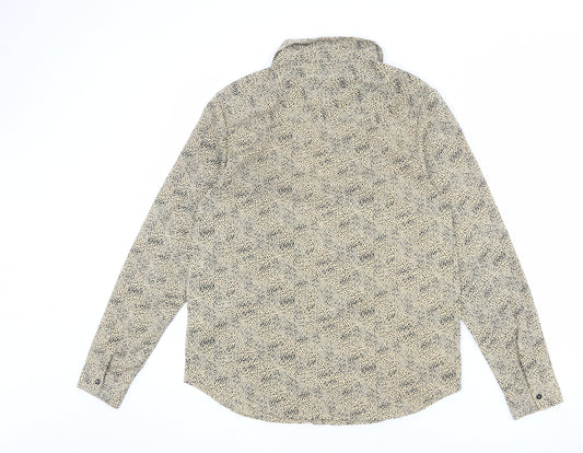 Brave Soul Womens Beige Geometric Polyester Basic Button-Up Size S Collared - Flecked Effect